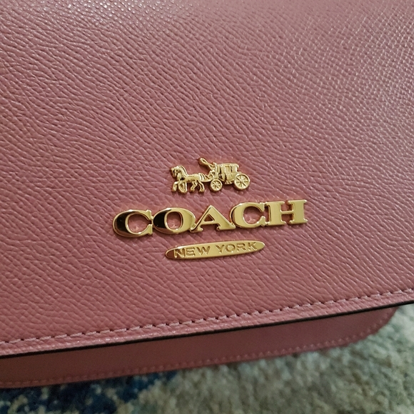 Coach Leather Crossbody Mini Brynn Handbag In Gold & True Pink - Picture 4 of 16